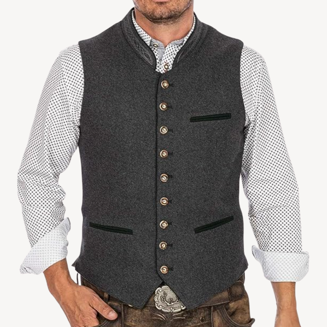 Men's Gray Wool Blend Trachten Vest | Loravelle