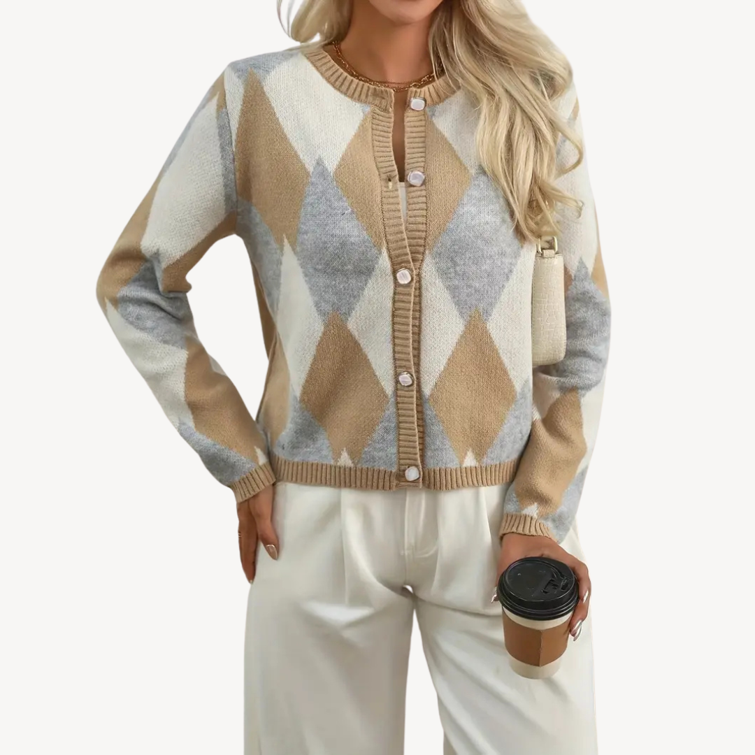 Women's Argyle Knit Cardigan Sweater | Loravelle