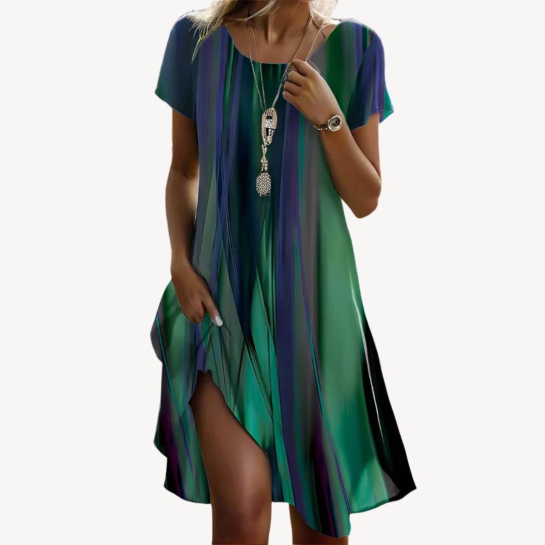 Elegant Print Short Sleeve Dress Women | Loravelle