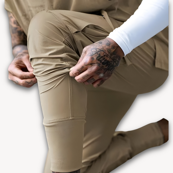 Loravelle | Men's Cargo Jogger Pants - Stretch Fabric, Elastic Waist, Ribbed Cuffs, Casual Streetwear