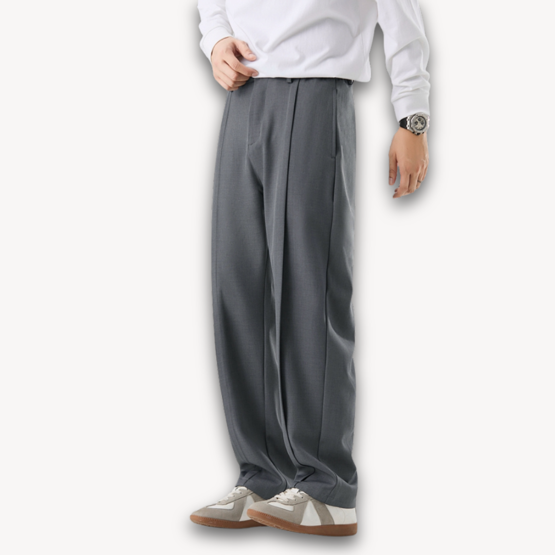 Loravelle | Men's ModernEase Pleated Wide-Leg Trousers, Cotton