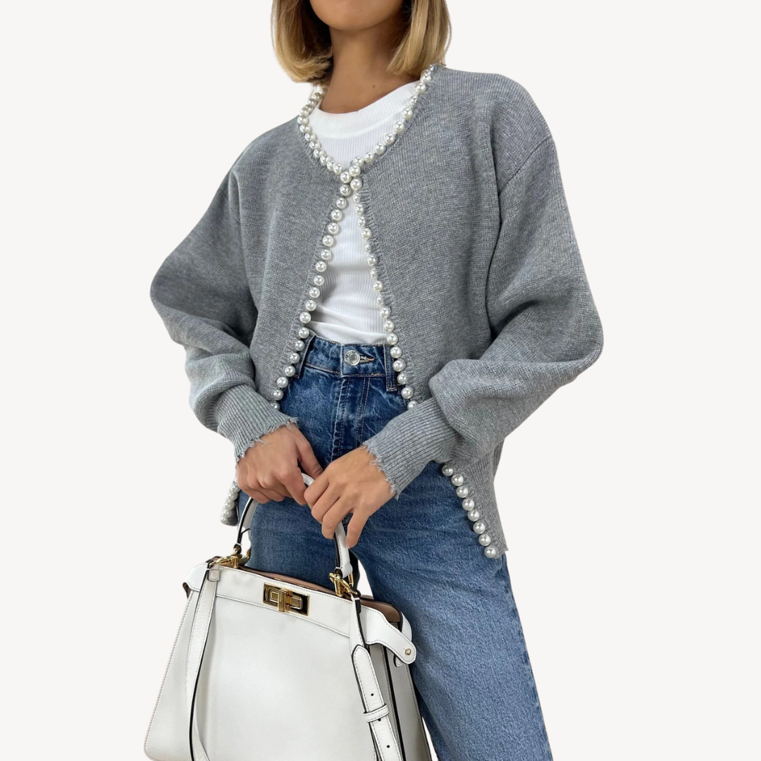 Women’s Knit Cardigan with Pearl Trim | Loravelle