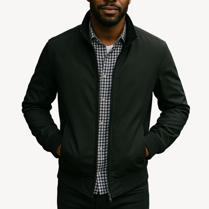 Men's Zip-Up Bomber Jacket with Check Lining | Loravelle