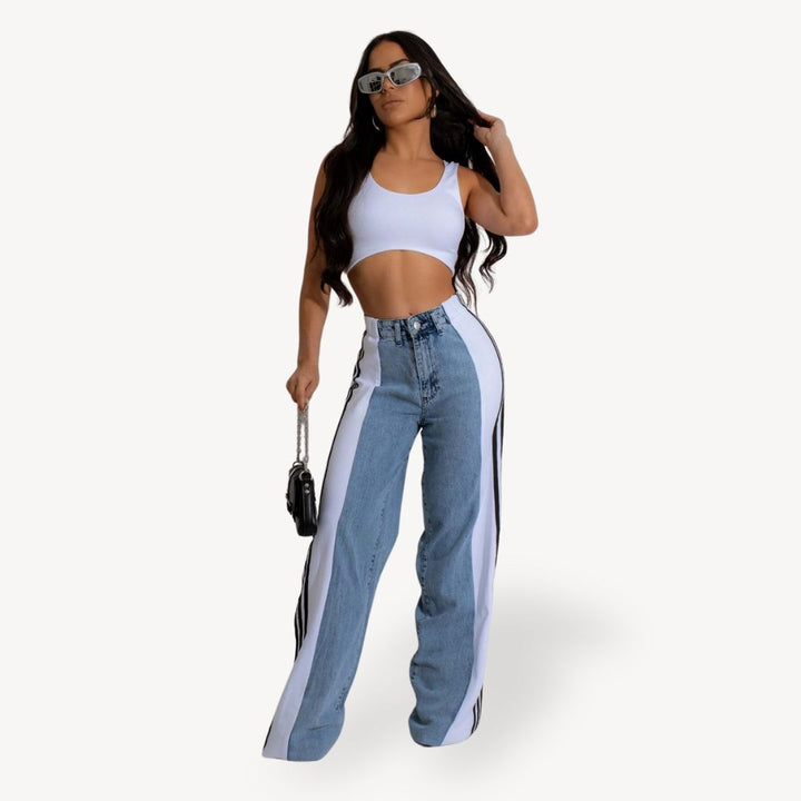 Women's Two-Tone Wide Leg Jeans | Loravelle