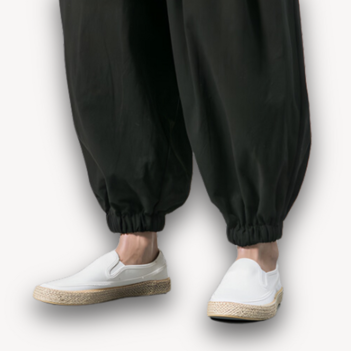 Loravelle | Men's Cotton Harem Pants - Elastic Waist, Adjustable Drawstring, Casual Wear