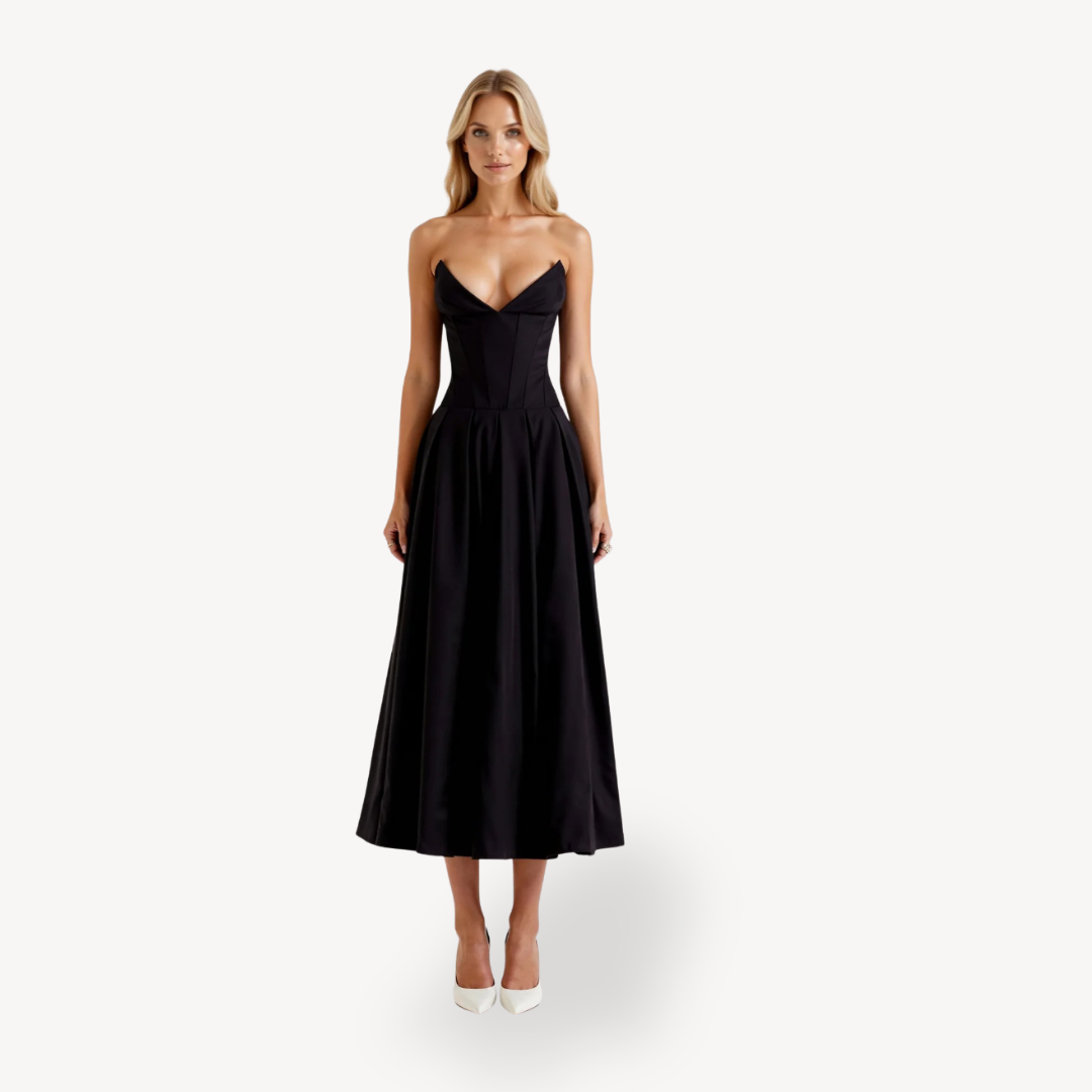 Women's Strapless Corset Pleated Midi Dress | Loravelle