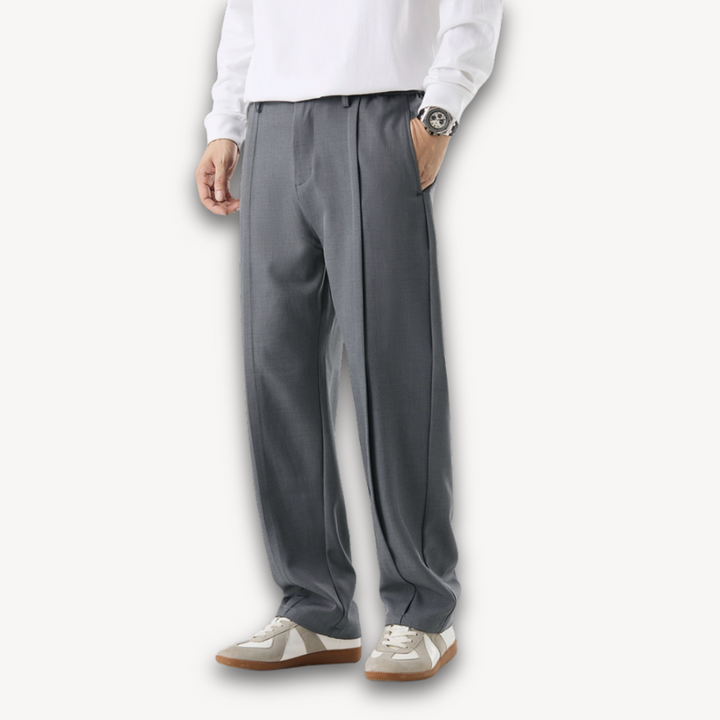 Loravelle | Men's ModernEase Pleated Wide-Leg Trousers, Cotton