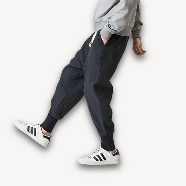 Loravelle | Men's Cotton Harem Jogger Pants - Elastic Waist, Adjustable Drawstring, Casual Streetwear