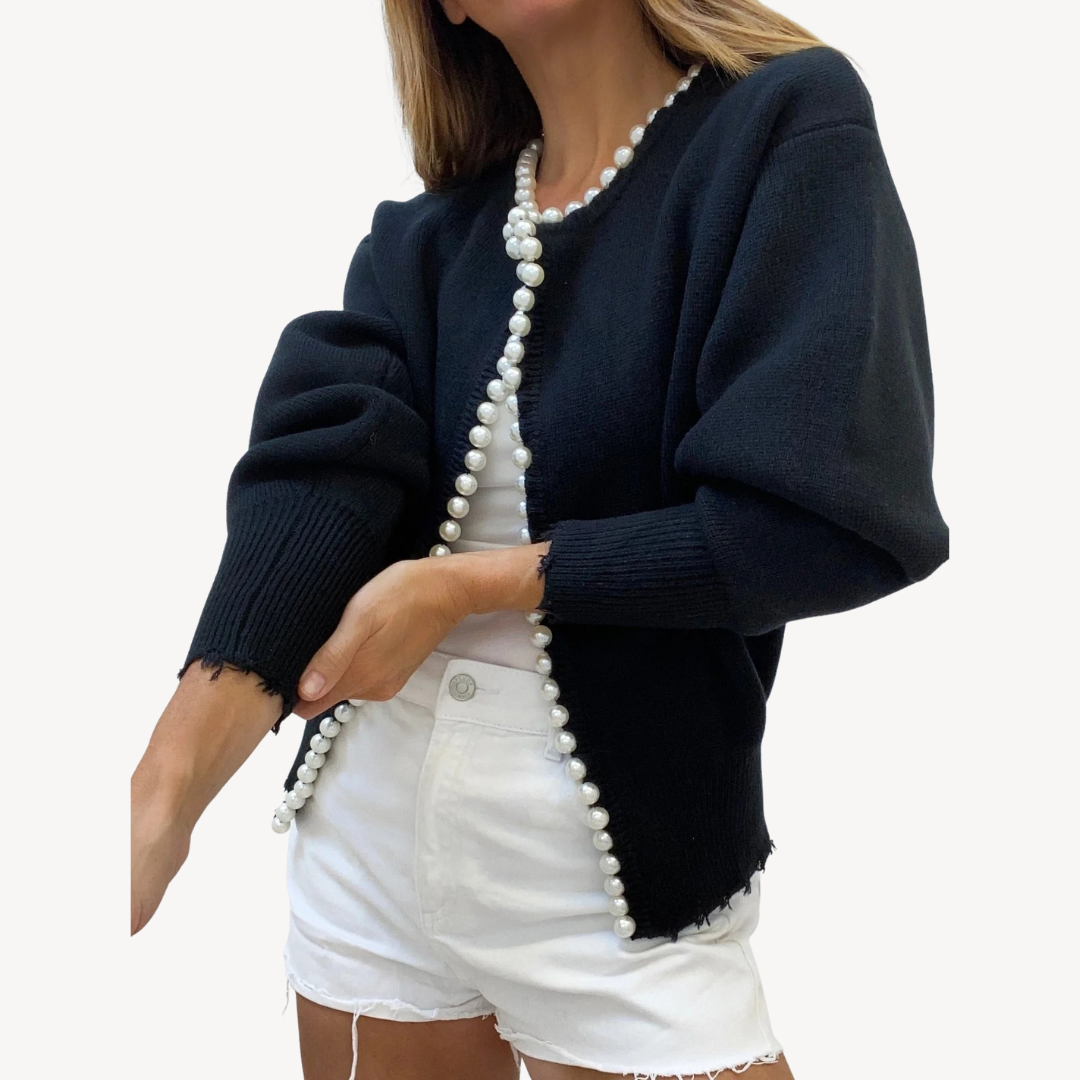Women’s Knit Cardigan with Pearl Trim | Loravelle