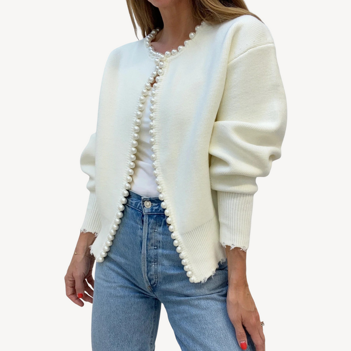Women’s Knit Cardigan with Pearl Trim | Loravelle