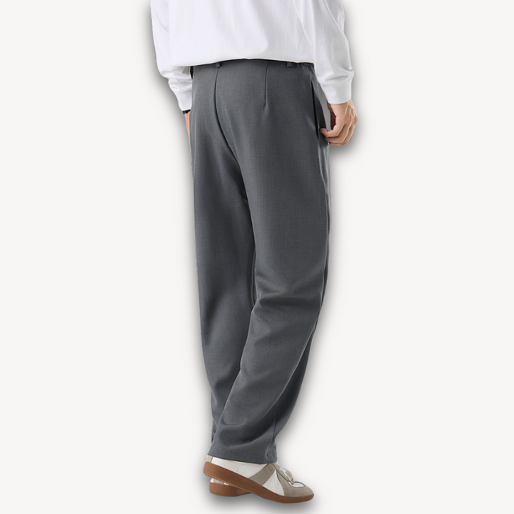 Loravelle | Men's ModernEase Pleated Wide-Leg Trousers, Cotton