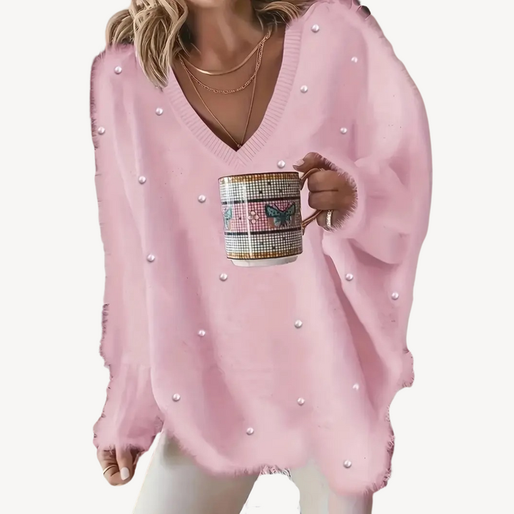 Pearl Detail V-Neck Sweater for Women | Loravelle