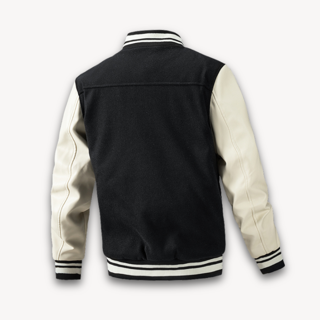 Loravelle | Men's Varsity Jacket - Wool Blend Body with Faux Leather Sleeves - Classic Letterman Style