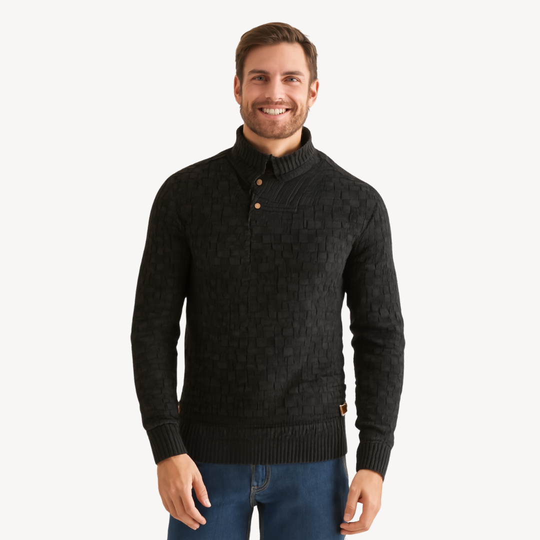 Men's Waffle Knit Polo Sweater | Loravelle
