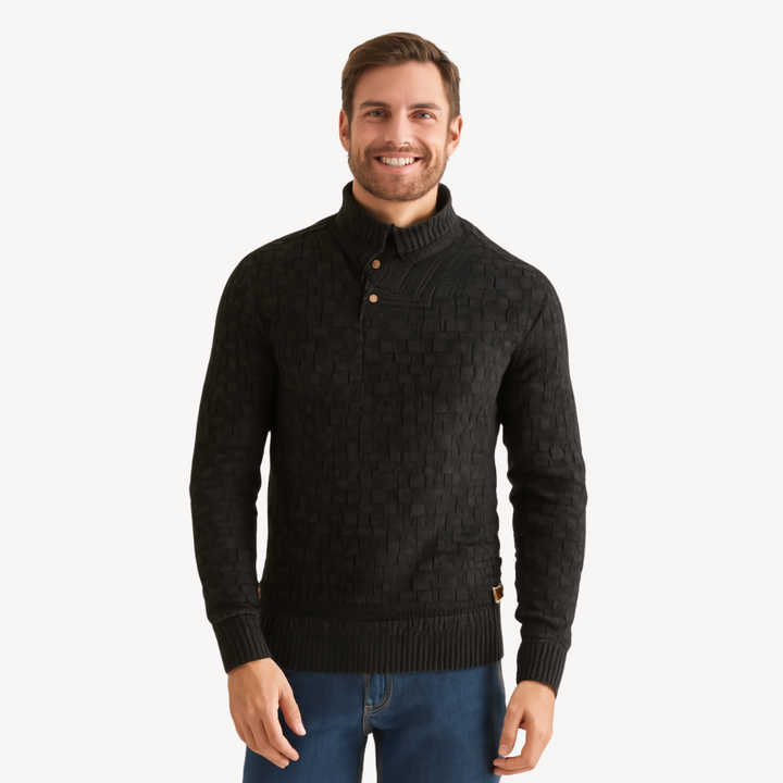 Men's Waffle Knit Polo Sweater | Loravelle