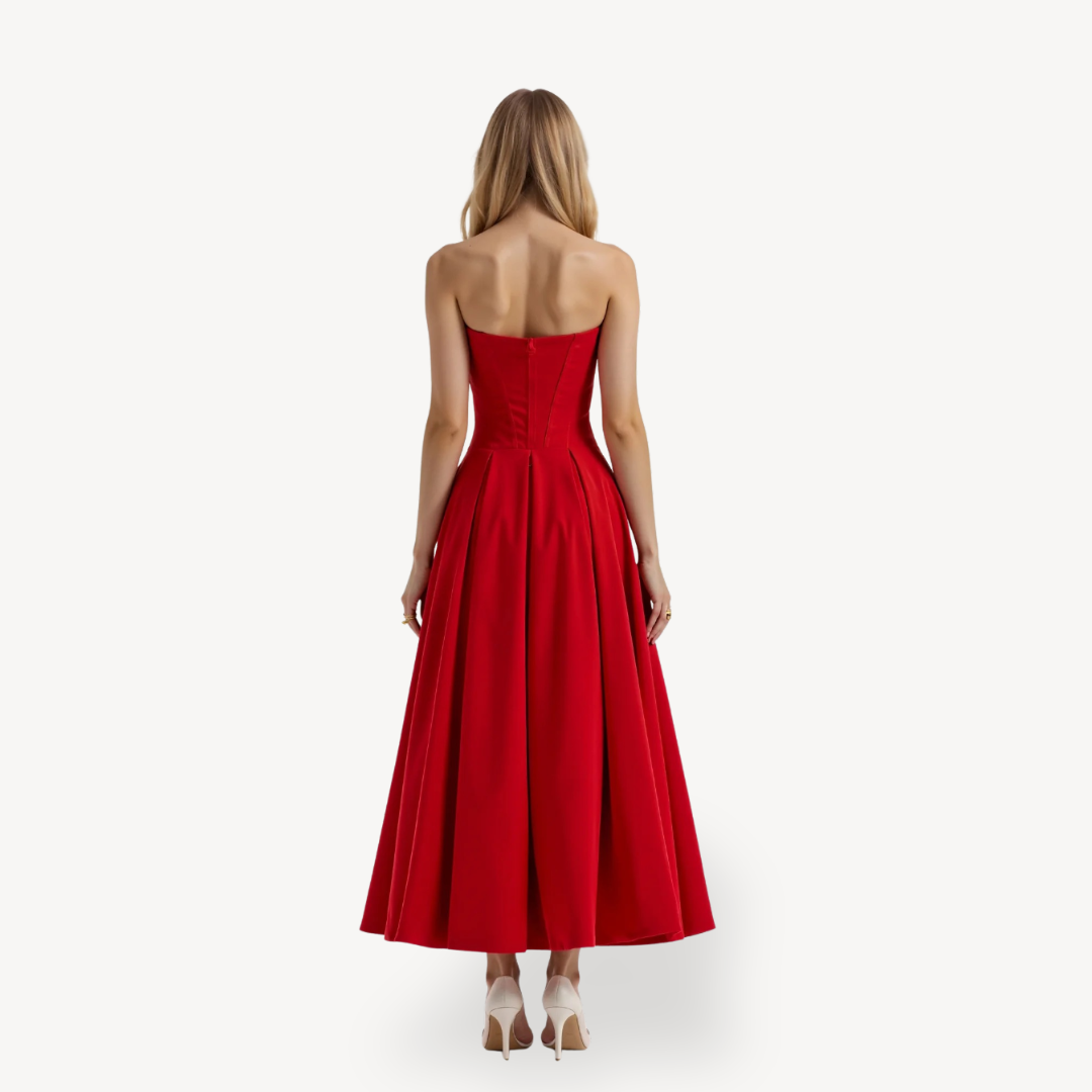 Women's Strapless Corset Pleated Midi Dress | Loravelle