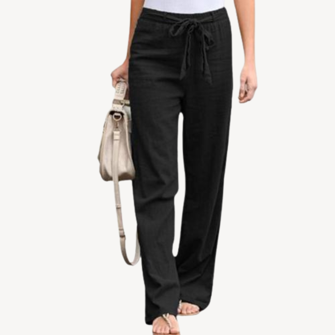 Women's Linen Wide Leg Drawstring Trousers | Loravelle