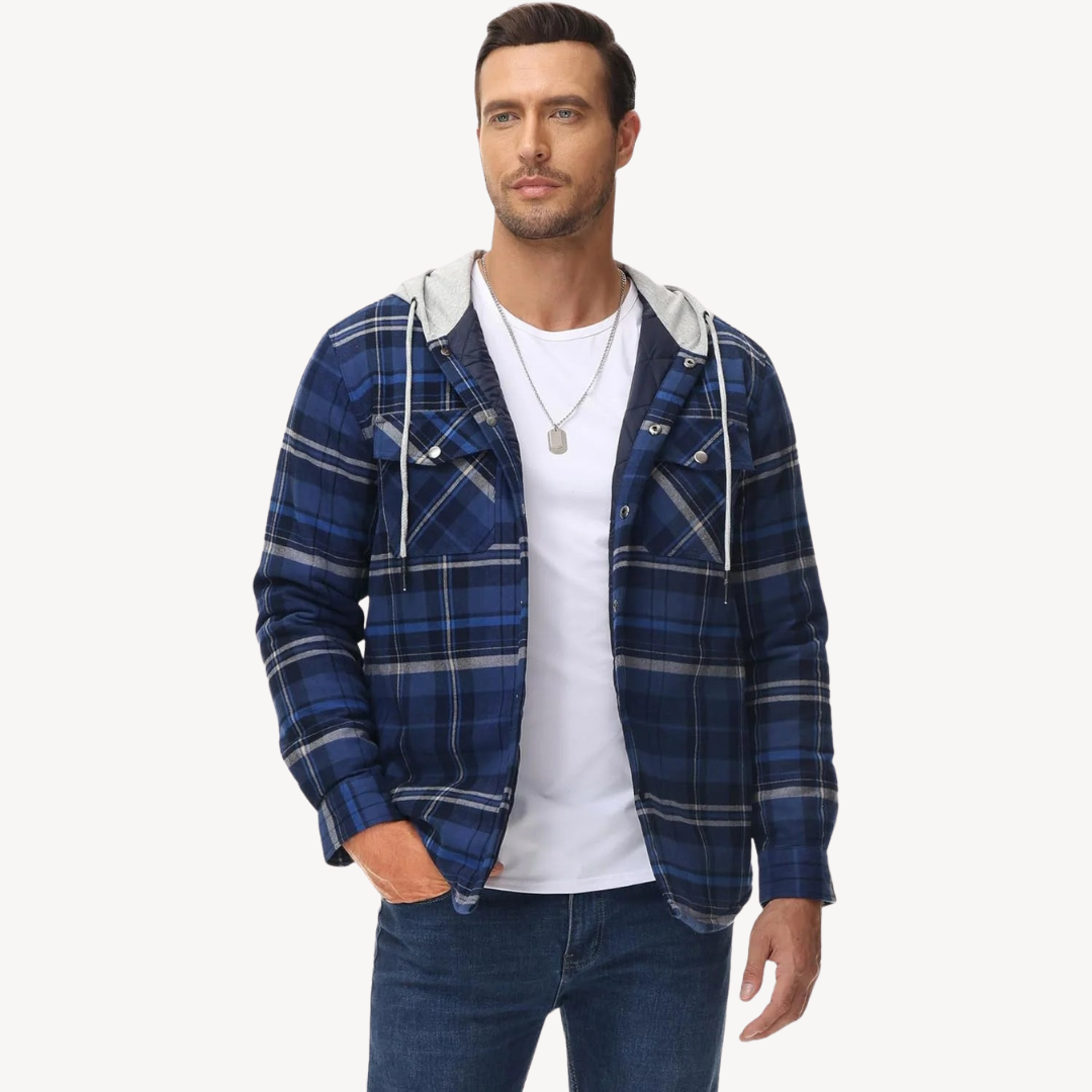 Plaid Quilted Hooded Jacket for Men | Loravelle