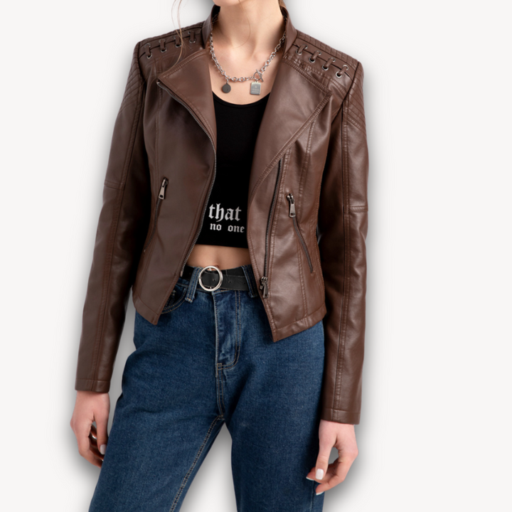 Loravelle | Women's Faux Leather Jacket - Slim Fit Moto Biker Style, Adult Fashion Outerwear