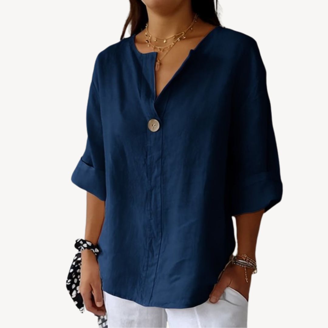 Women's Linen Long Sleeve V-Neck Blouse | Loravelle