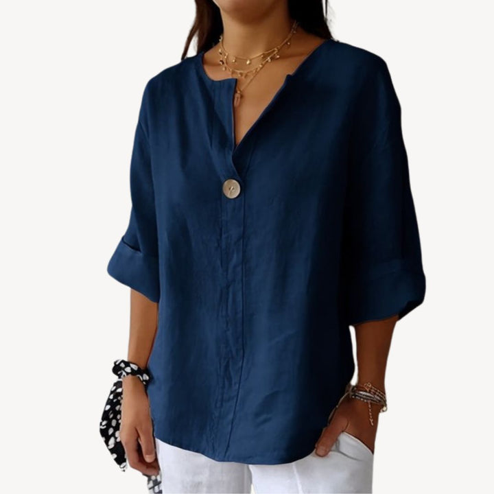 Women's Linen Long Sleeve V-Neck Blouse | Loravelle