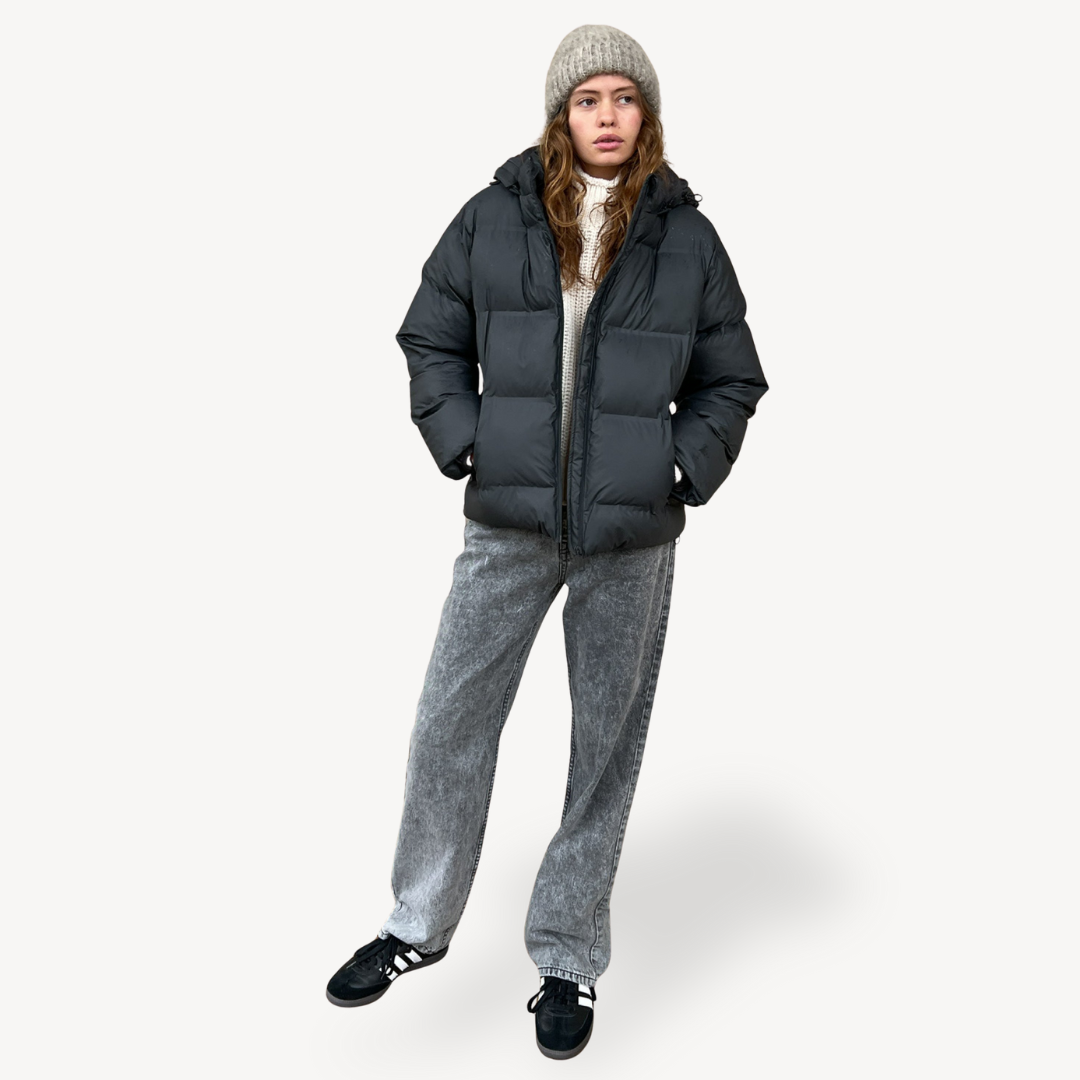 Women’s Black Hooded Puffer Jacket Winter Polyester Coat | Loravelle