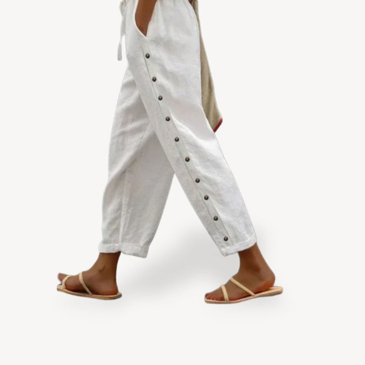 Women's Casual Button-Detail Trousers | Loravelle