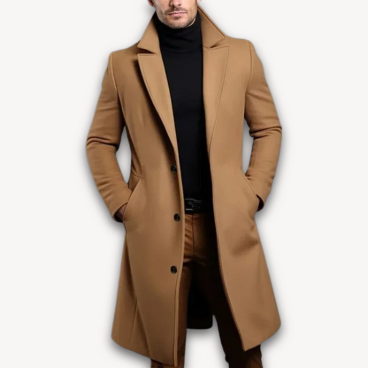 Loravelle | Men's Long Overcoat - Wool Blend Formal Winter Coat - Slim Fit