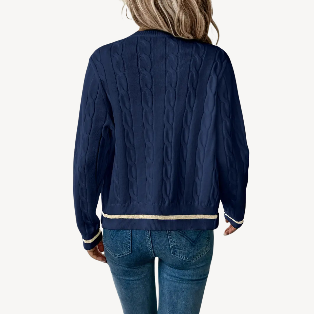 Women's Cable Knit Crew Neck Cardigan | Loravelle