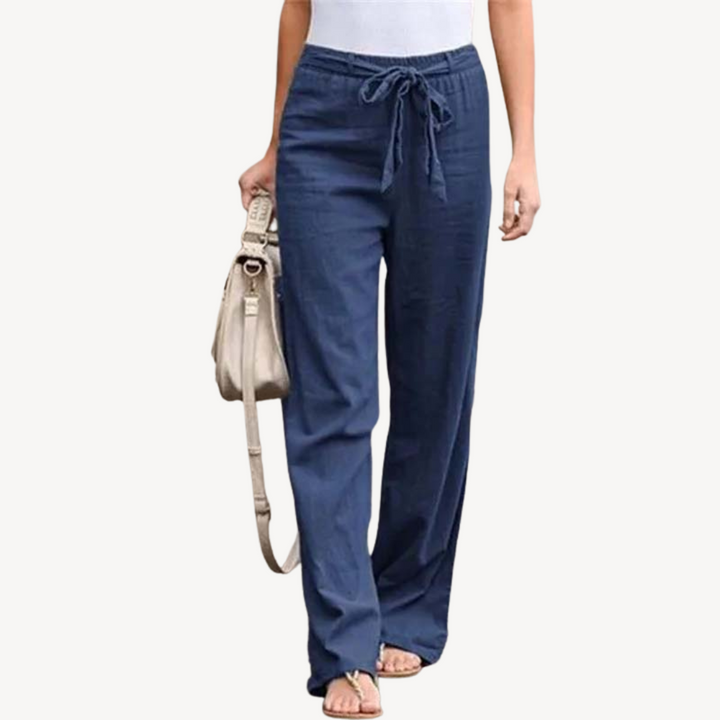 Women's Linen Wide Leg Drawstring Trousers | Loravelle
