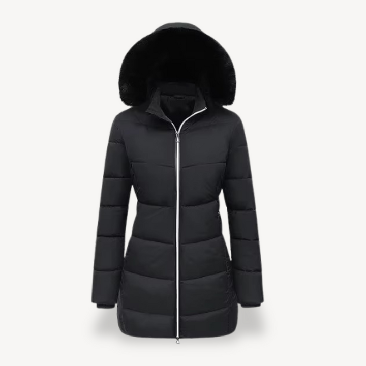 Women's Puffer Jacket with Faux Fur Collar | Loravelle