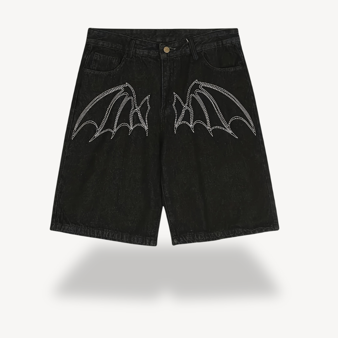 Men's Y2K Black Denim Bat Wing Shorts | Loravelle