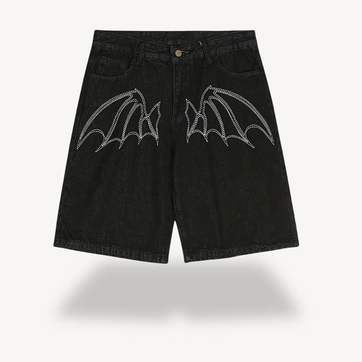 Men's Y2K Black Denim Bat Wing Shorts | Loravelle