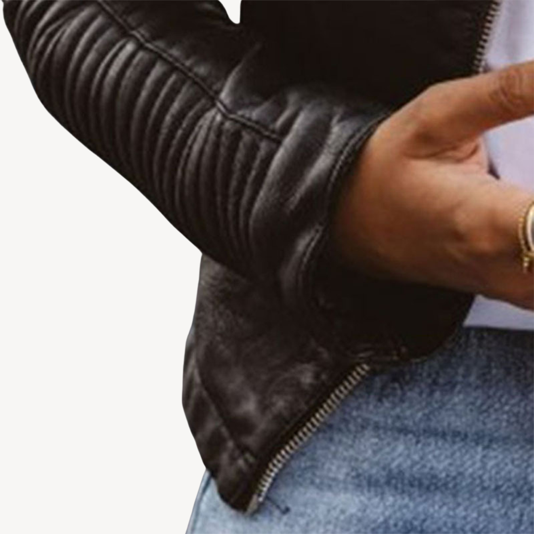 Black Leather Biker Jacket for Women | Loravelle