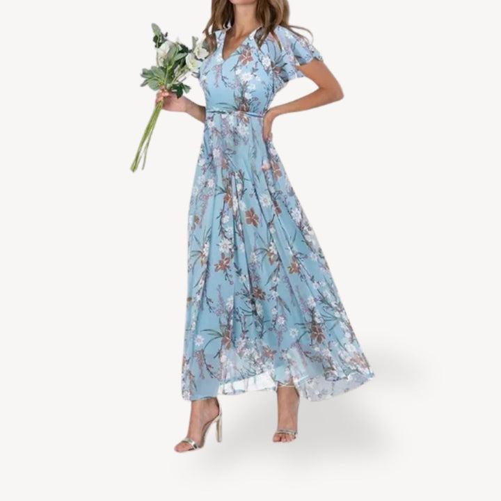 V-Neck Floral Maxi Dress Polyester Women | Loravelle