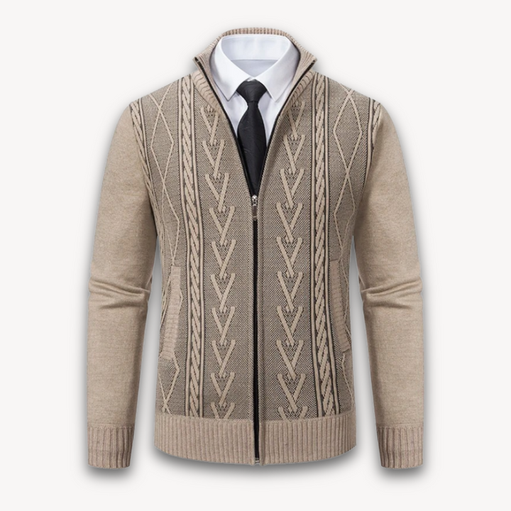 Loravelle | Men's Cable Knit Zip-Up Cardigan Sweater - Acrylic Blend, Casual Winter Wear