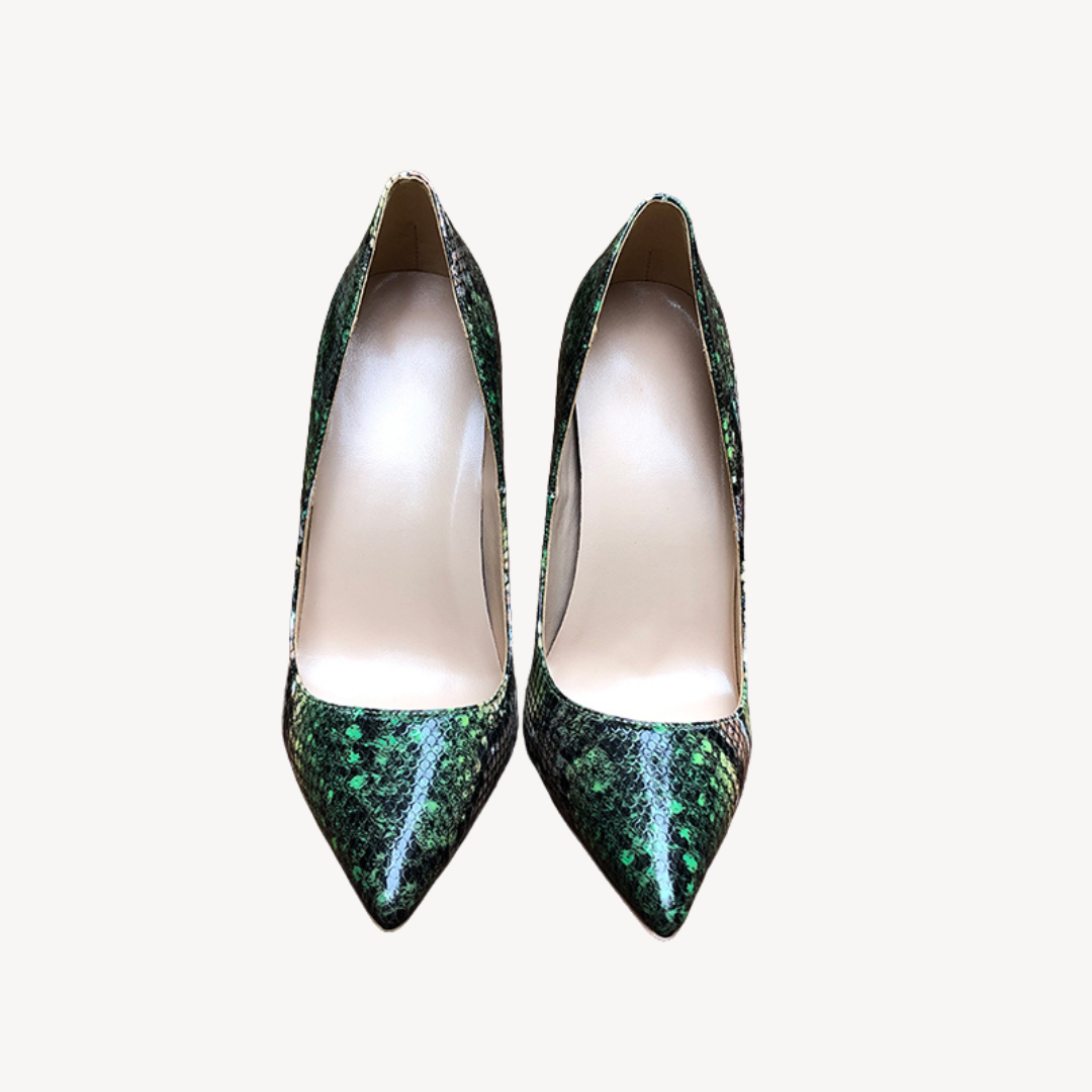 Green Snakeskin Orthopedic Heels for Women | Loravelle