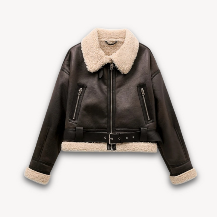 Loravelle |  Women's Shearling-Lined Leather Aviator Jacket, Winter Outerwear