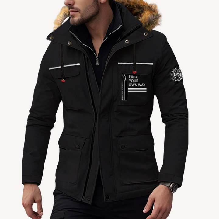 Men's Insulated Puffer Jacket with Detachable Faux Fur Hood | Loravelle