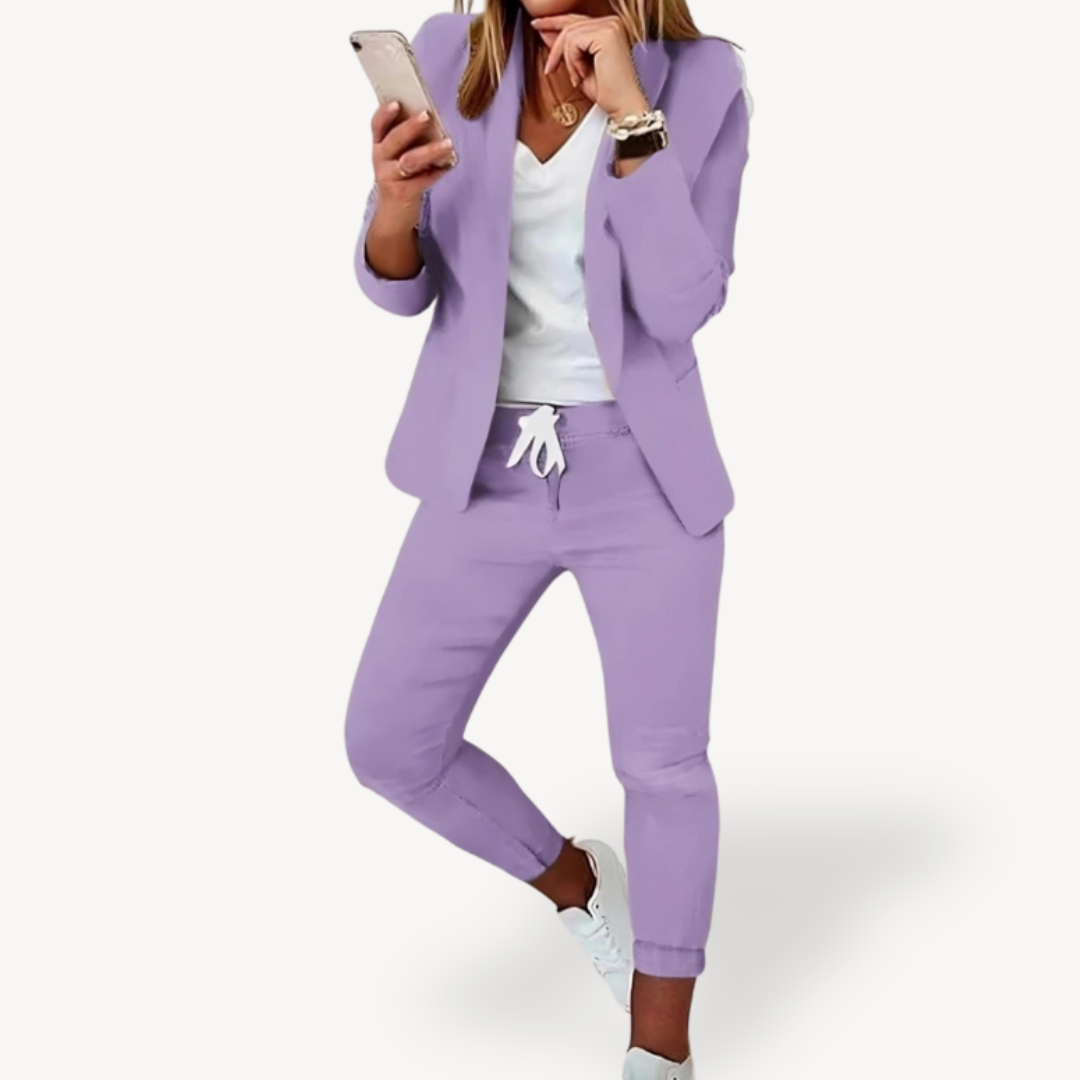 Women's Casual Blazer Jogger Suit Set Cotton Blend | Loravelle