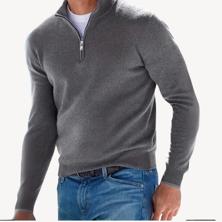 Men's Gray 1/4 Zip Knit Sweater | Loravelle