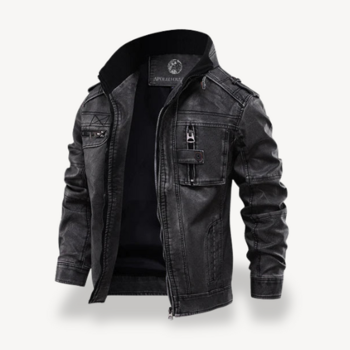 Men’s Black Faux Leather Biker Jacket Casual Zip Coat | Loravelle