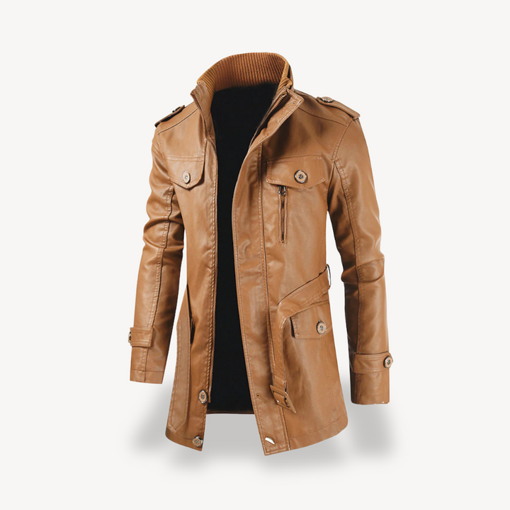 Men’s Faux Leather Long Biker Jacket Casual Zip Coat | Loravelle