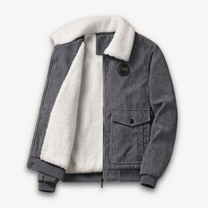 Loravelle | Men's Corduroy Sherpa Lined Jacket - Winter Casual Warm Coat with Fleece Collar