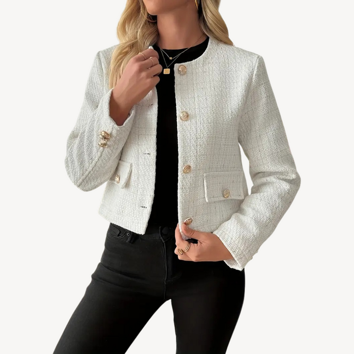 White Tweed Button-Up Blazer | Loravelle