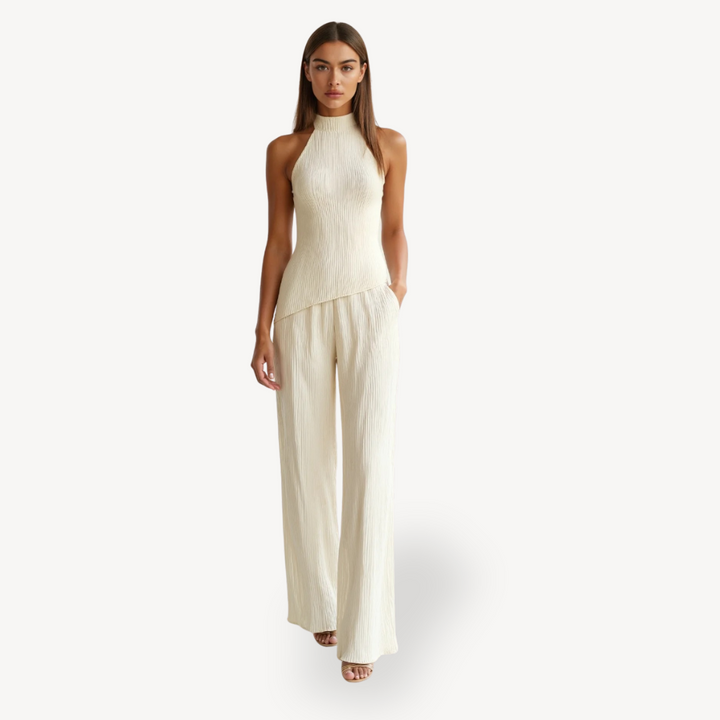 High-Neck Pleated Knit Two-Piece Set Women | Loravelle