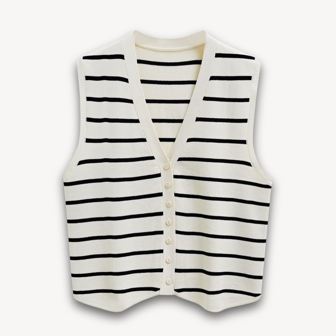 Loravelle | Women’s V-Neck Striped Knitted Vest - Sleeveless Fashion Cardigan Top - Chic Style