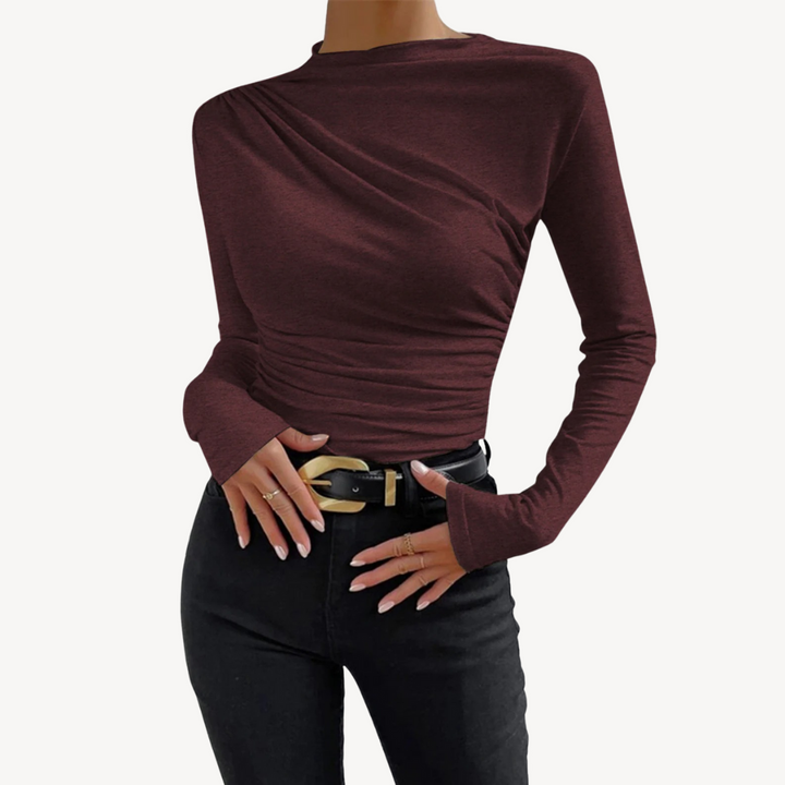 Women’s Asymmetric Ruched Long Sleeve Top | Loravelle