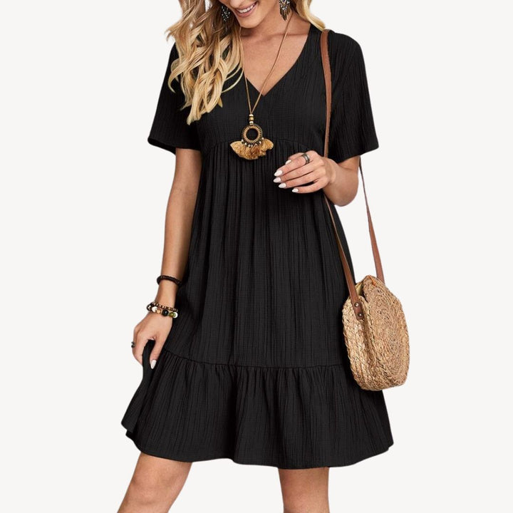 Summer V-Neck Ruffle Dress Cotton Women | Loravelle