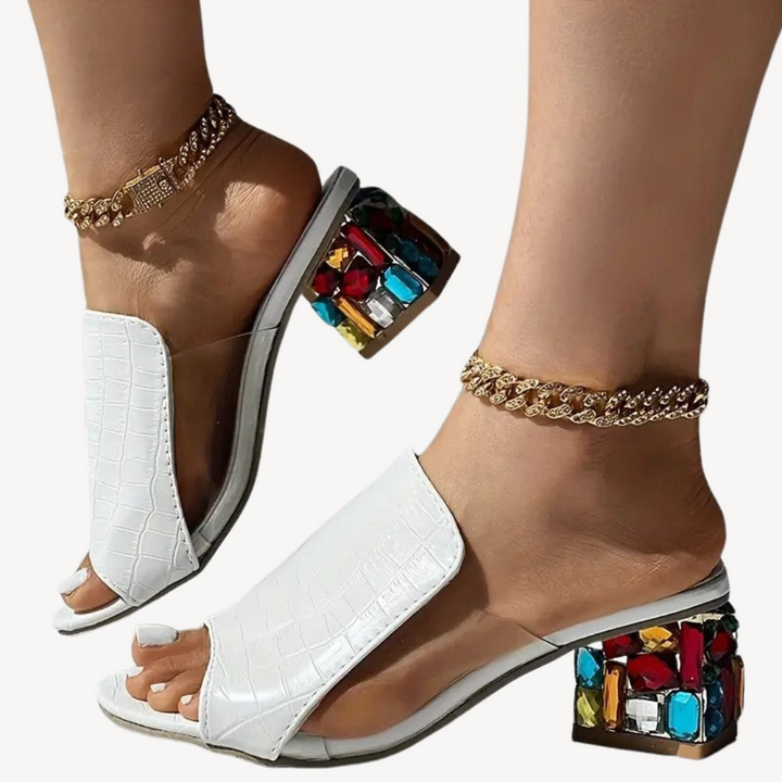 Orthopedic Women's Croc-Embossed Rhinestone Mules | Loravelle